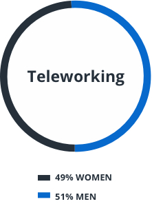 Telework % distribution chart by gender
